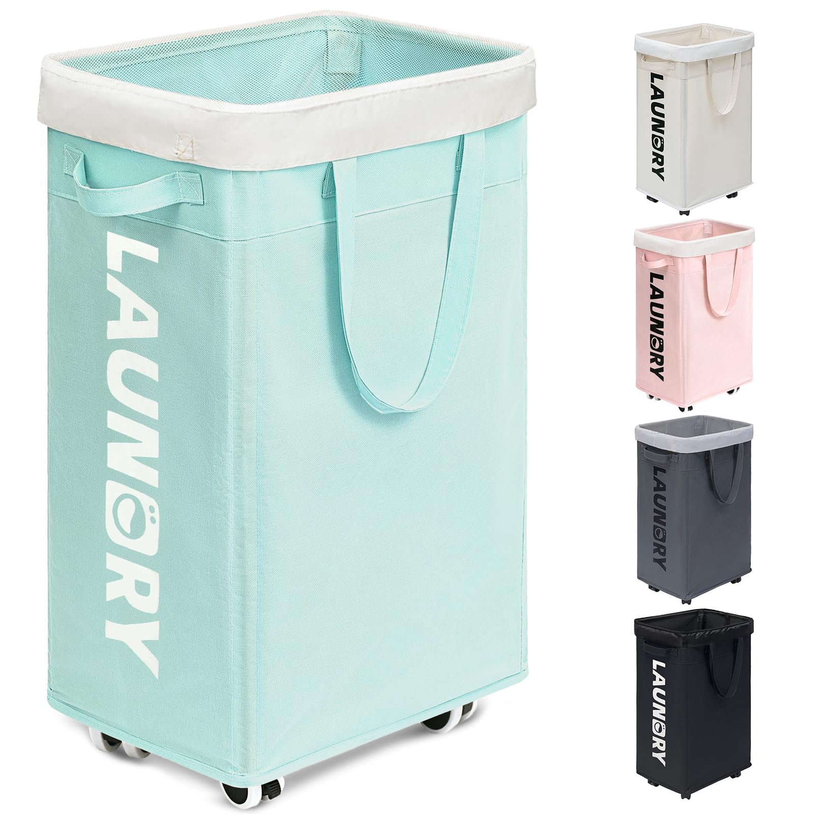 Goodpick rolling laundry basket with wheels for smooth room-to-room transport.