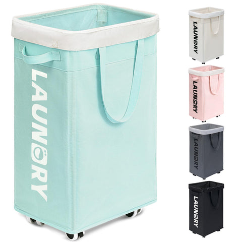Goodpick rolling laundry basket with wheels for smooth room-to-room transport.