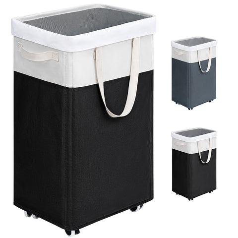 Goodpick rolling laundry hamper with wheels showing 75L capacity for easy transport and large load.