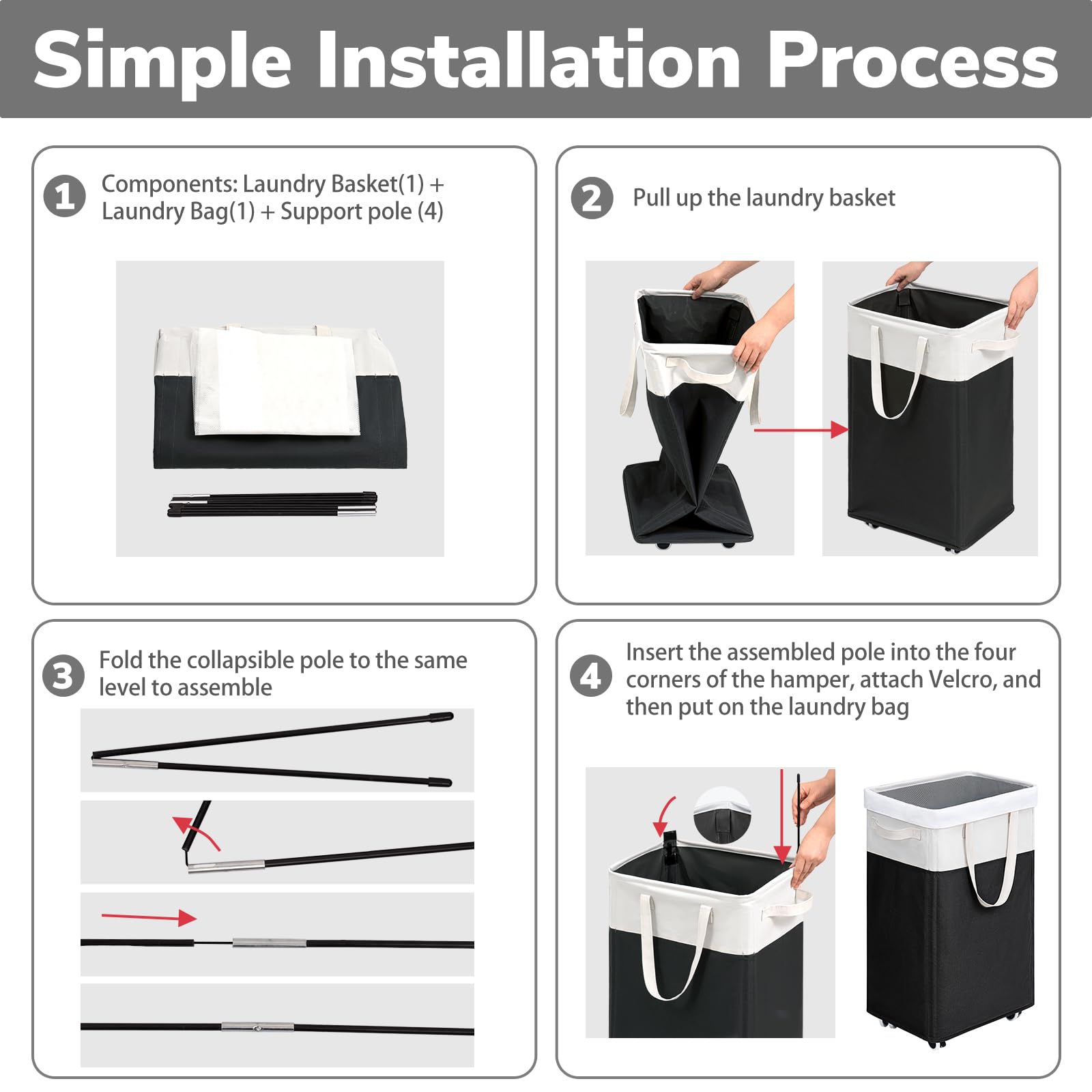 Goodpick tall laundry basket with removable mesh bag for quick unloading.