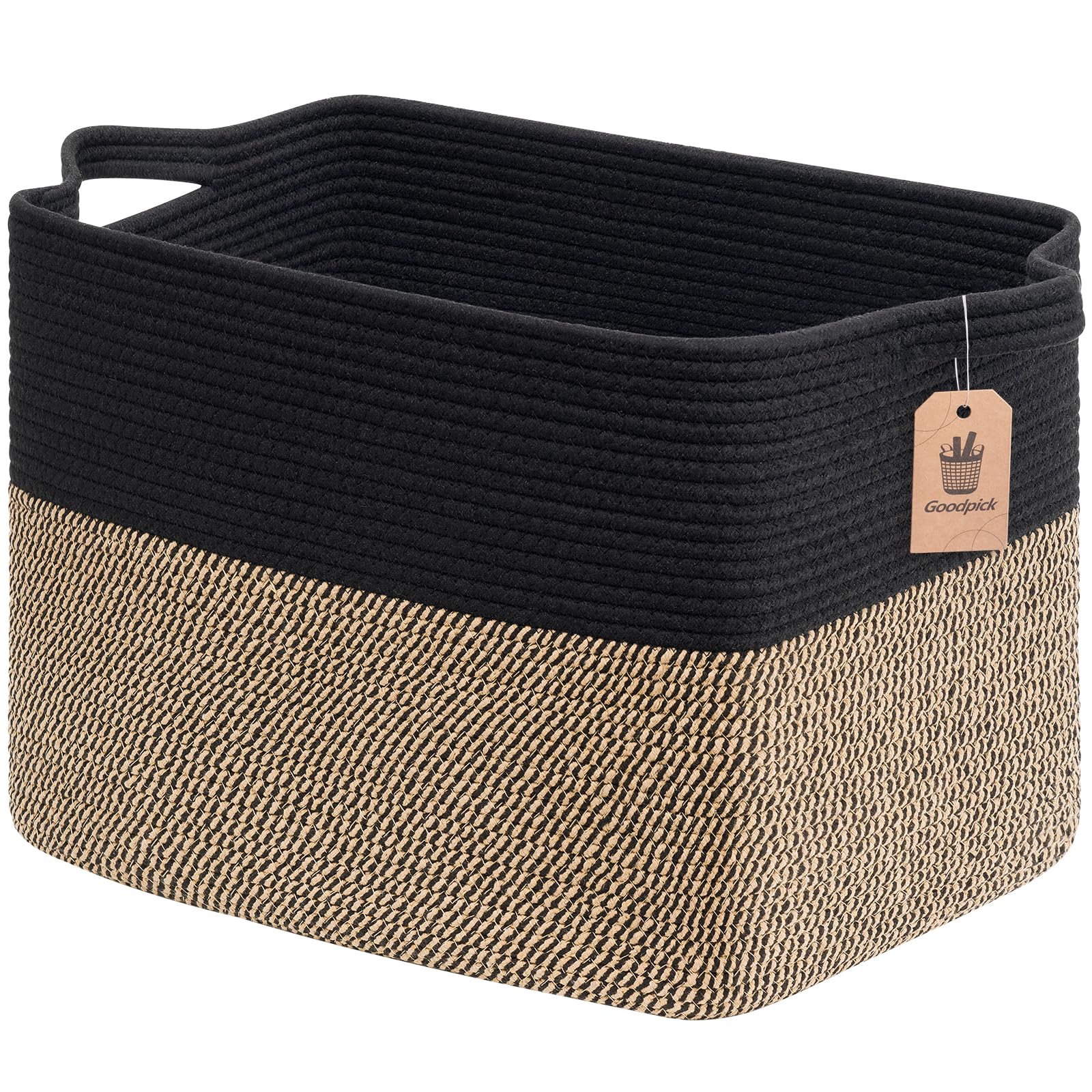 Goodpick woven basket with handles for easy laundry transport and organization.