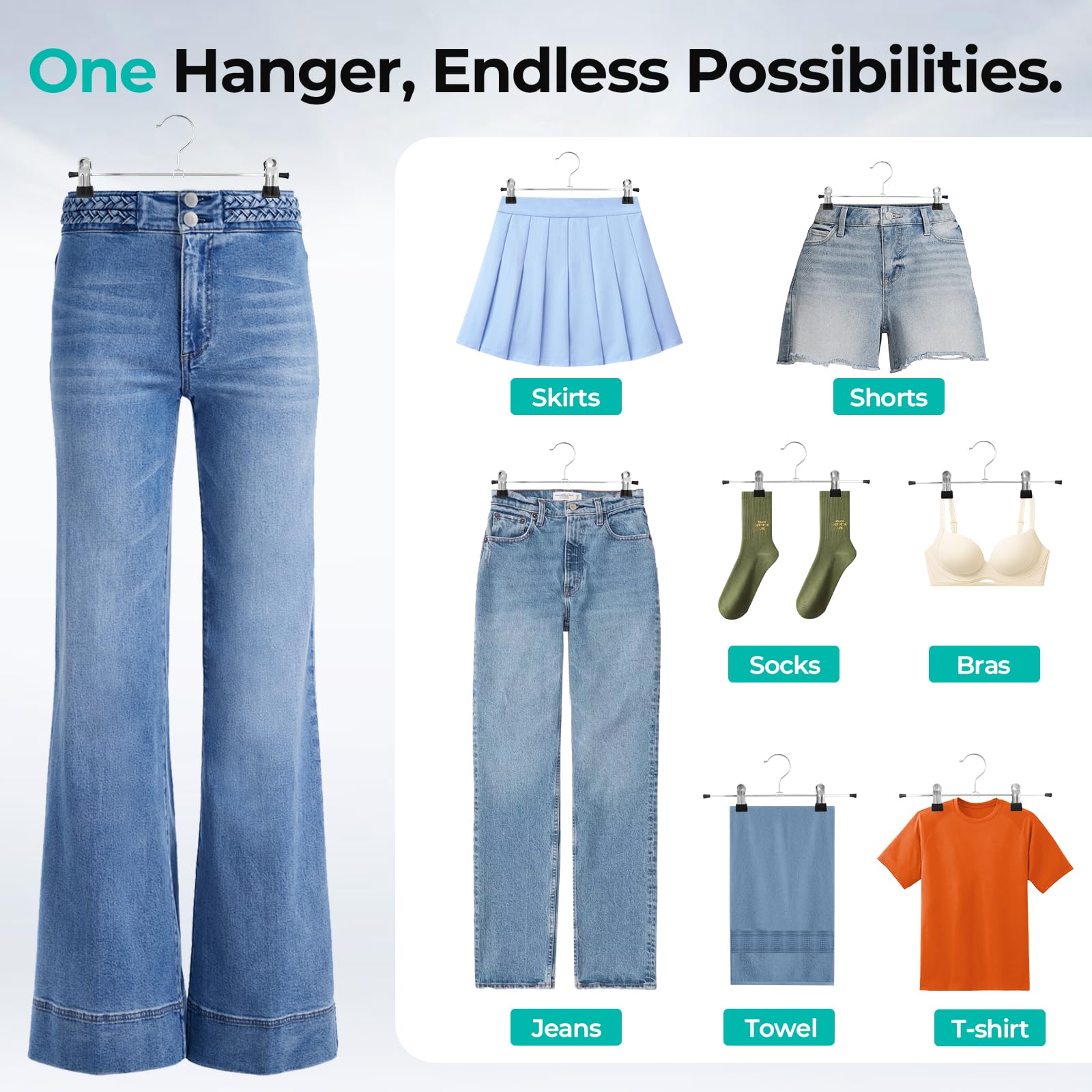 GoodtoU metal hanger with clips resists rust and keeps garments flat