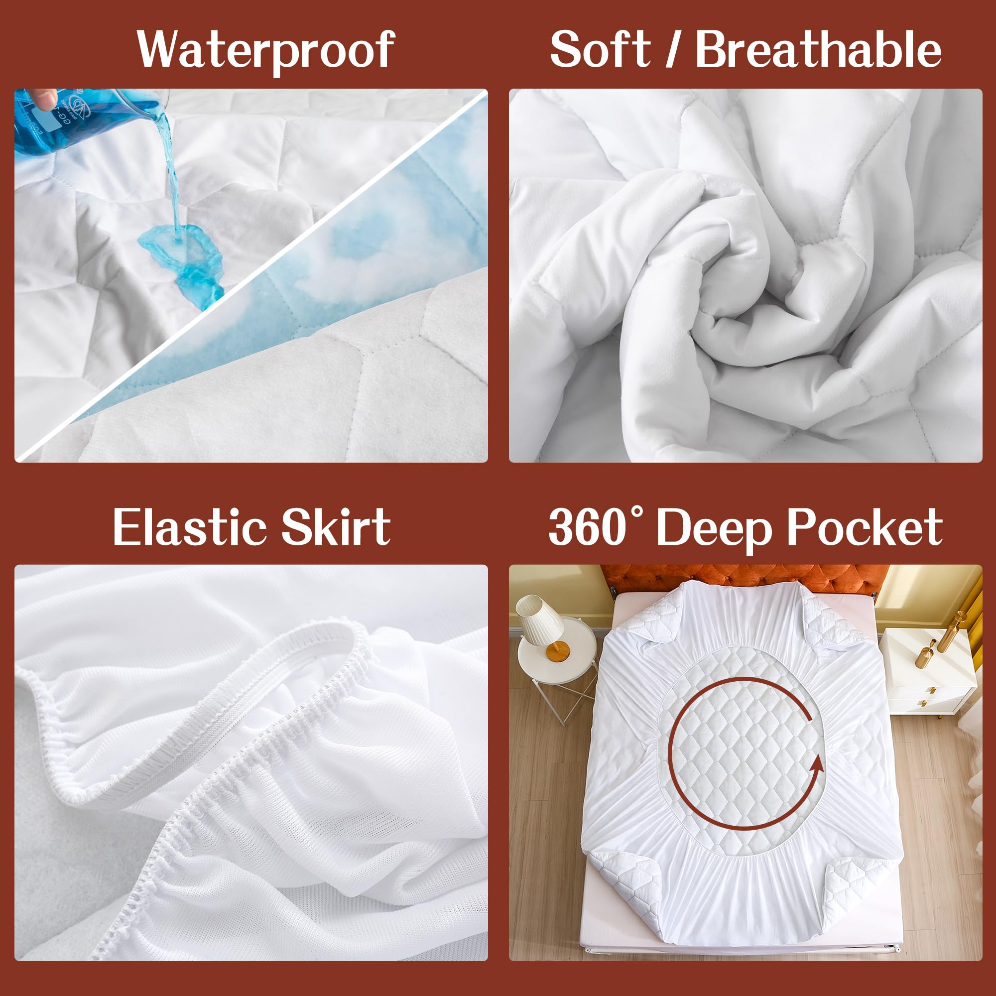 GOONIK deep-pocket fit keeps protector securely in place on tall mattresses