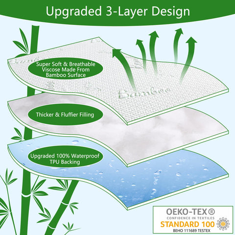 GOONIK Queen Mattress Protector bamboo viscose fabric highlights cooling touch and skin-friendly feel