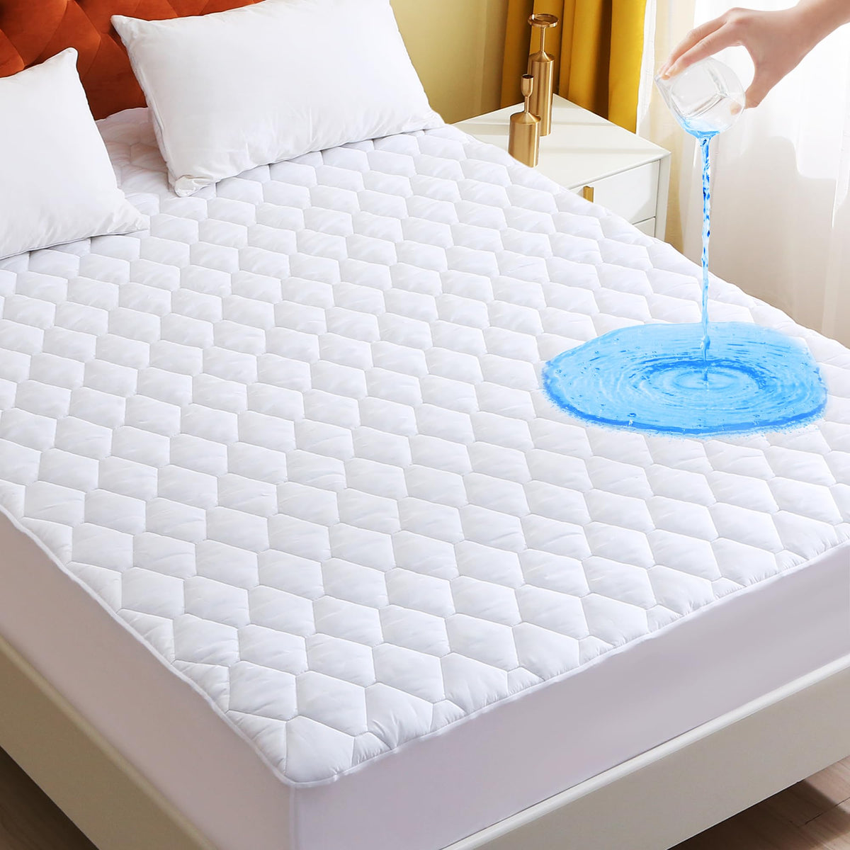 GOONIK waterproof mattress protector on a king bed shields against spills and keeps the surface dry