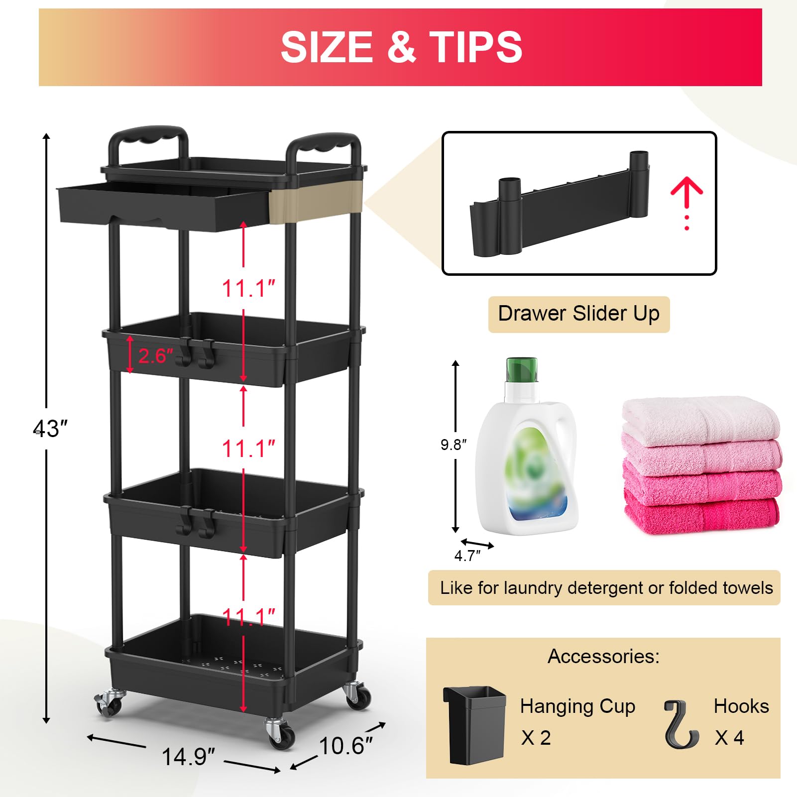Goovilla rolling cart supports up to 174 lbs for daily tasks