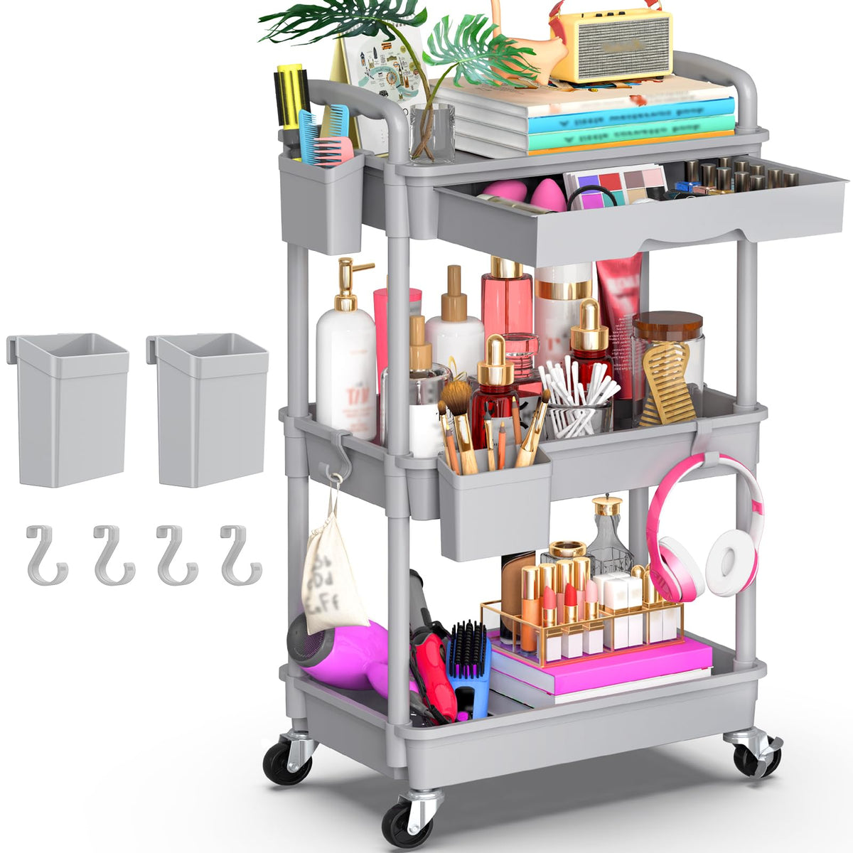 Goovilla 3-Tier Cart with removable top drawer for easy cleaning and accessible storage.