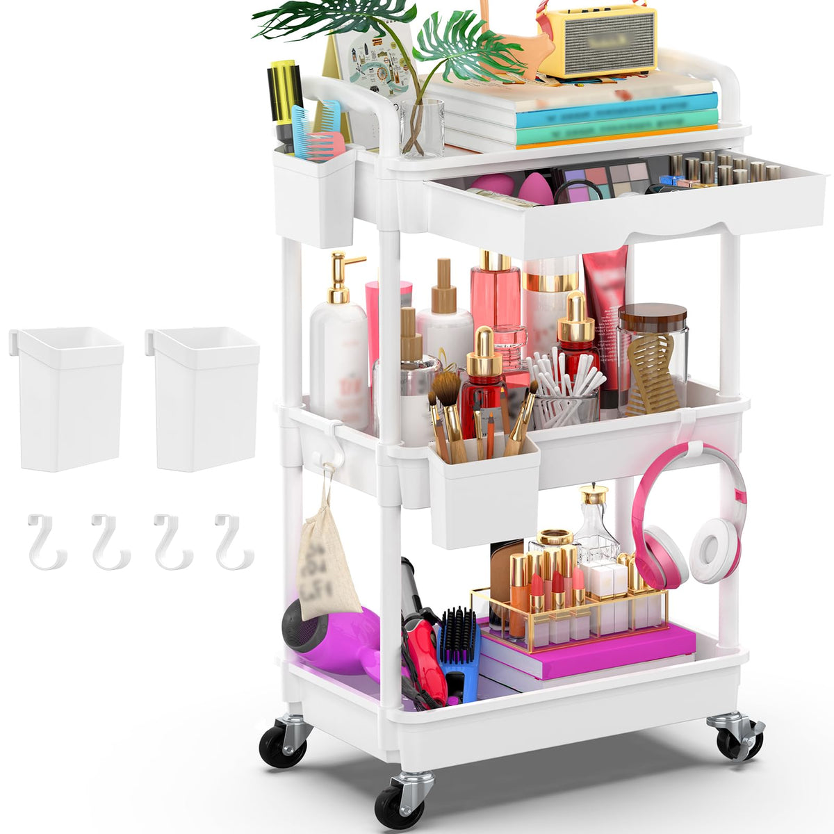 Goovilla 3-tier rolling cart with removable drawer for quick access and easy cleaning.