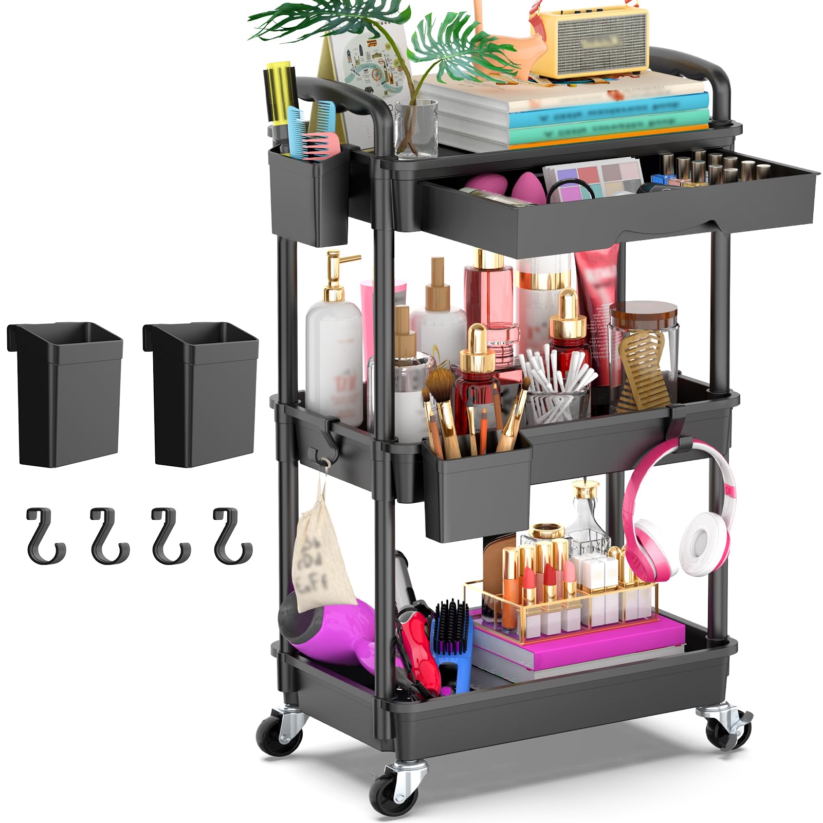 Goovilla 3-tier rolling cart with top drawer for organized kitchen storage.
