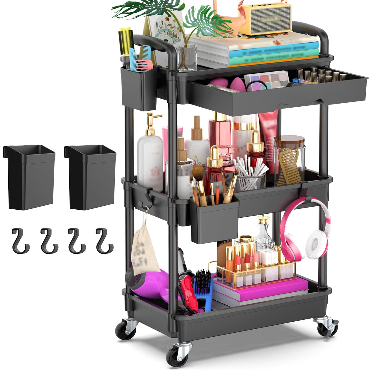 Goovilla 3-tier rolling cart with top drawer for organized kitchen storage.