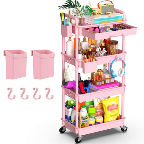 Goovilla 4-tier rolling cart with removable pink drawer for easy cleaning