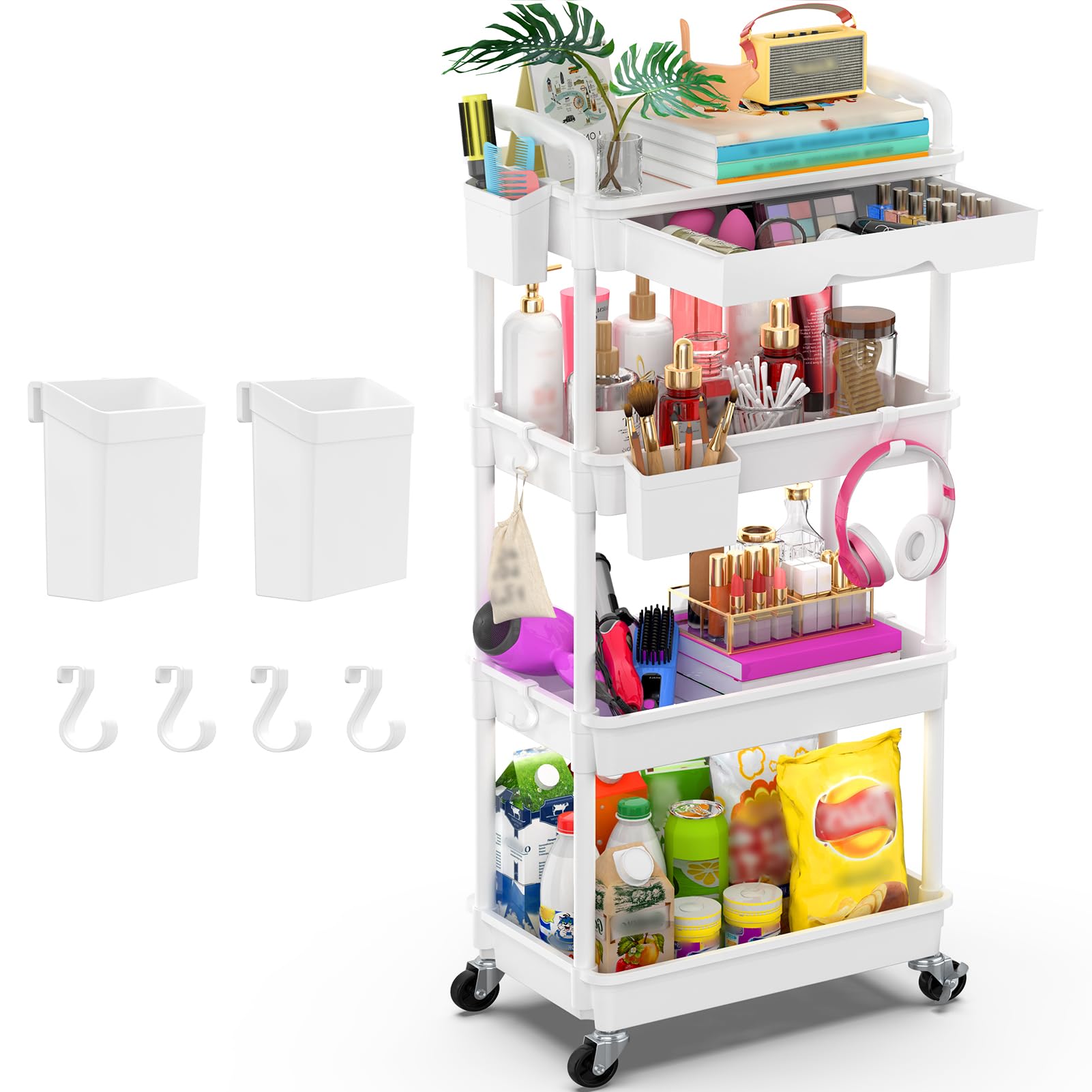 Goovilla 4-tier cart with removable drawer for easy cleaning and extra storage height.