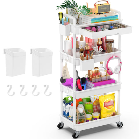Goovilla 4-tier cart with removable drawer for easy cleaning and extra storage height.