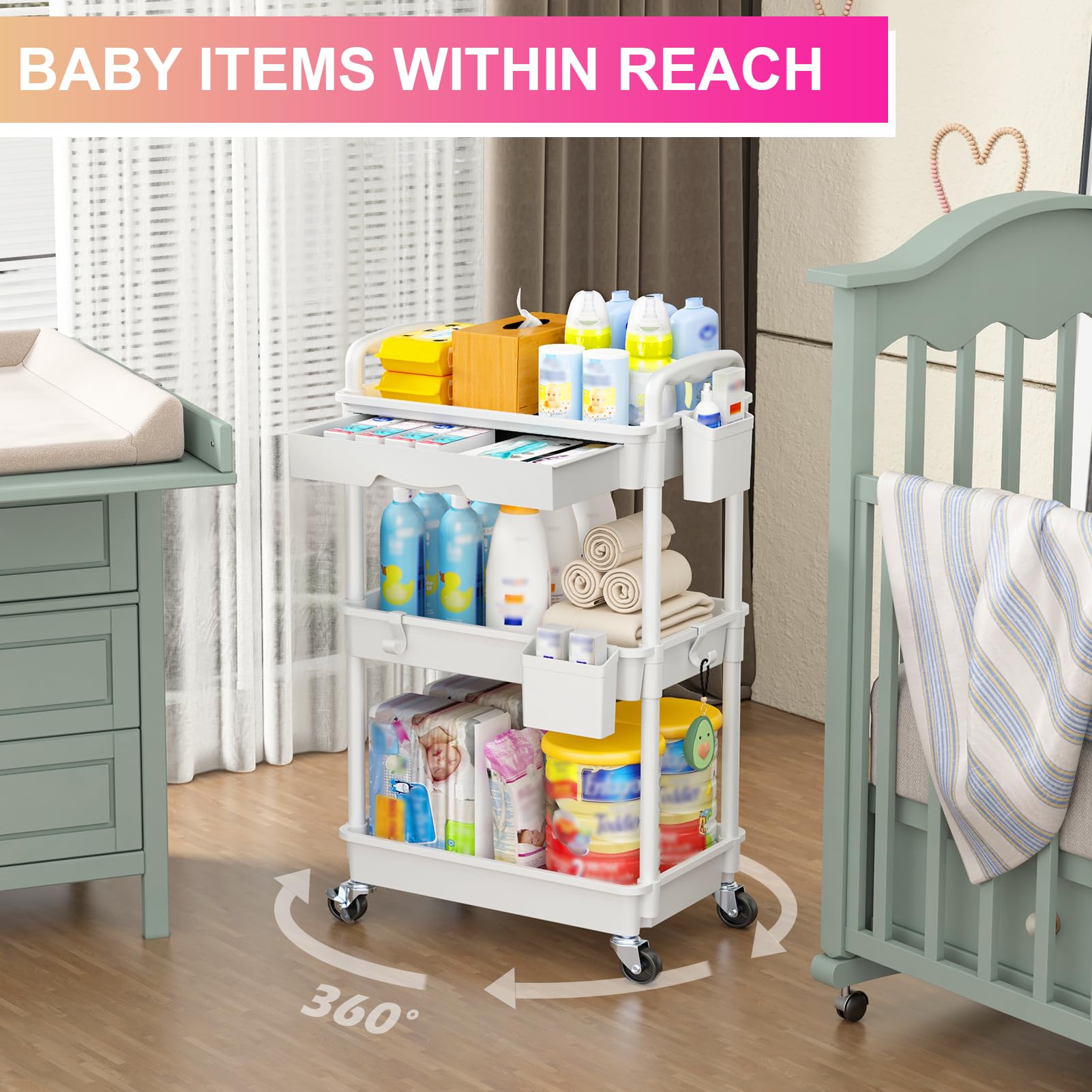 Goovilla multi-use cart ideal for bathroom, kitchen, craft, or makeup areas.