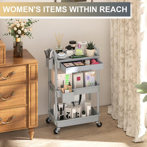 Goovilla cart includes two cups and four hooks for accessories.