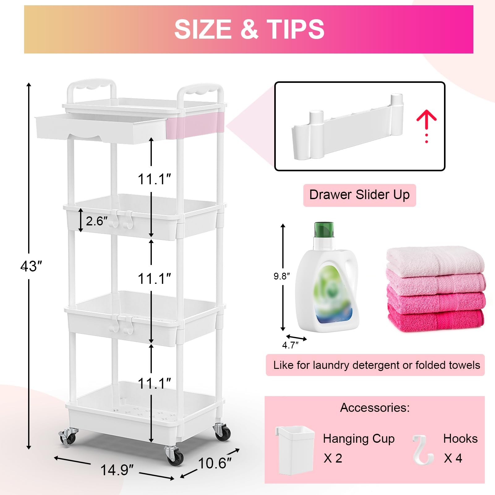 Durable Goovilla plastic rolling cart resists rust and fading.