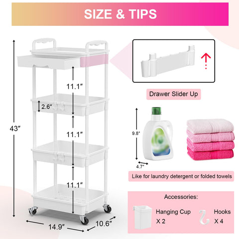 Durable Goovilla plastic rolling cart resists rust and fading.
