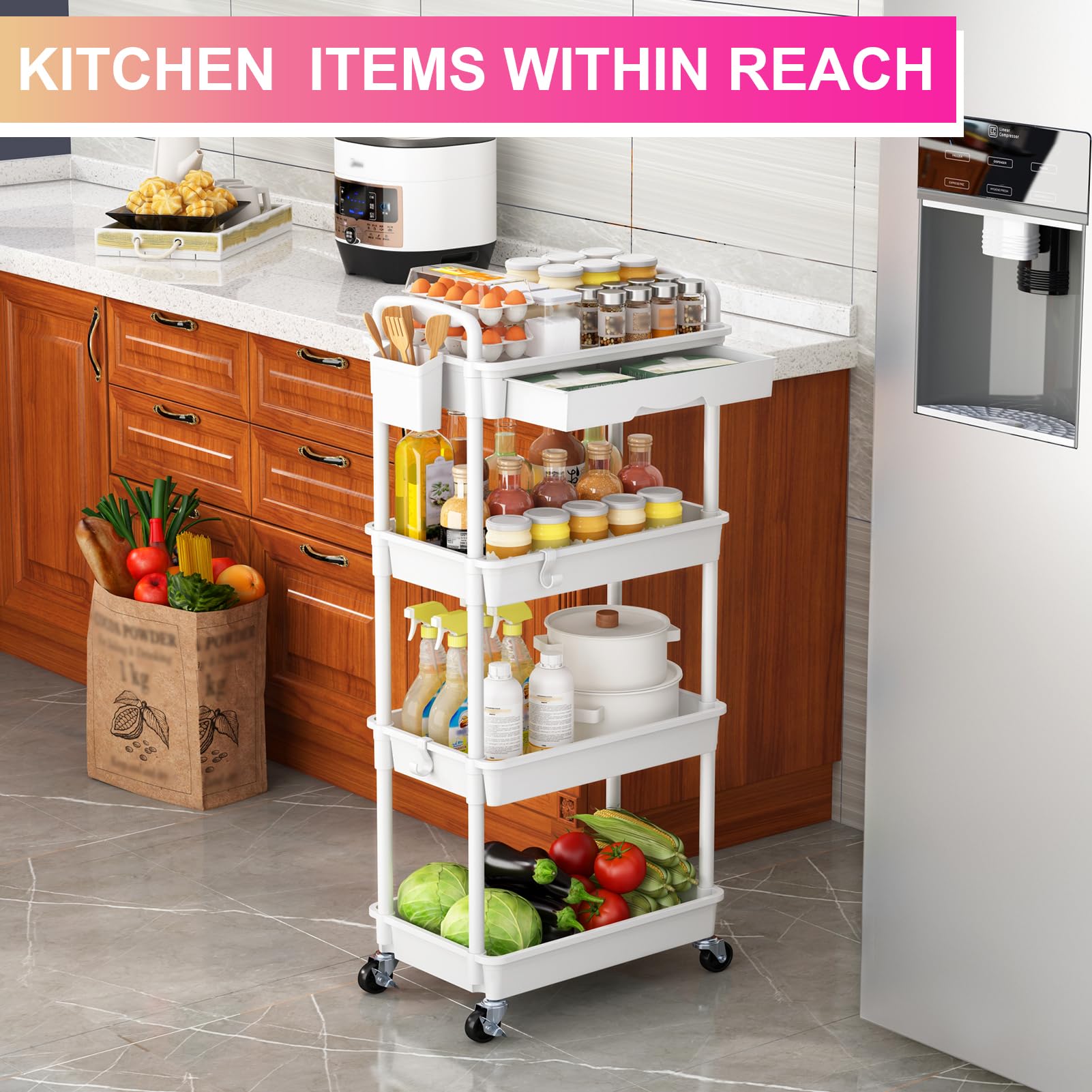 Easy-install Goovilla cart, adjustable configurations for custom storage.