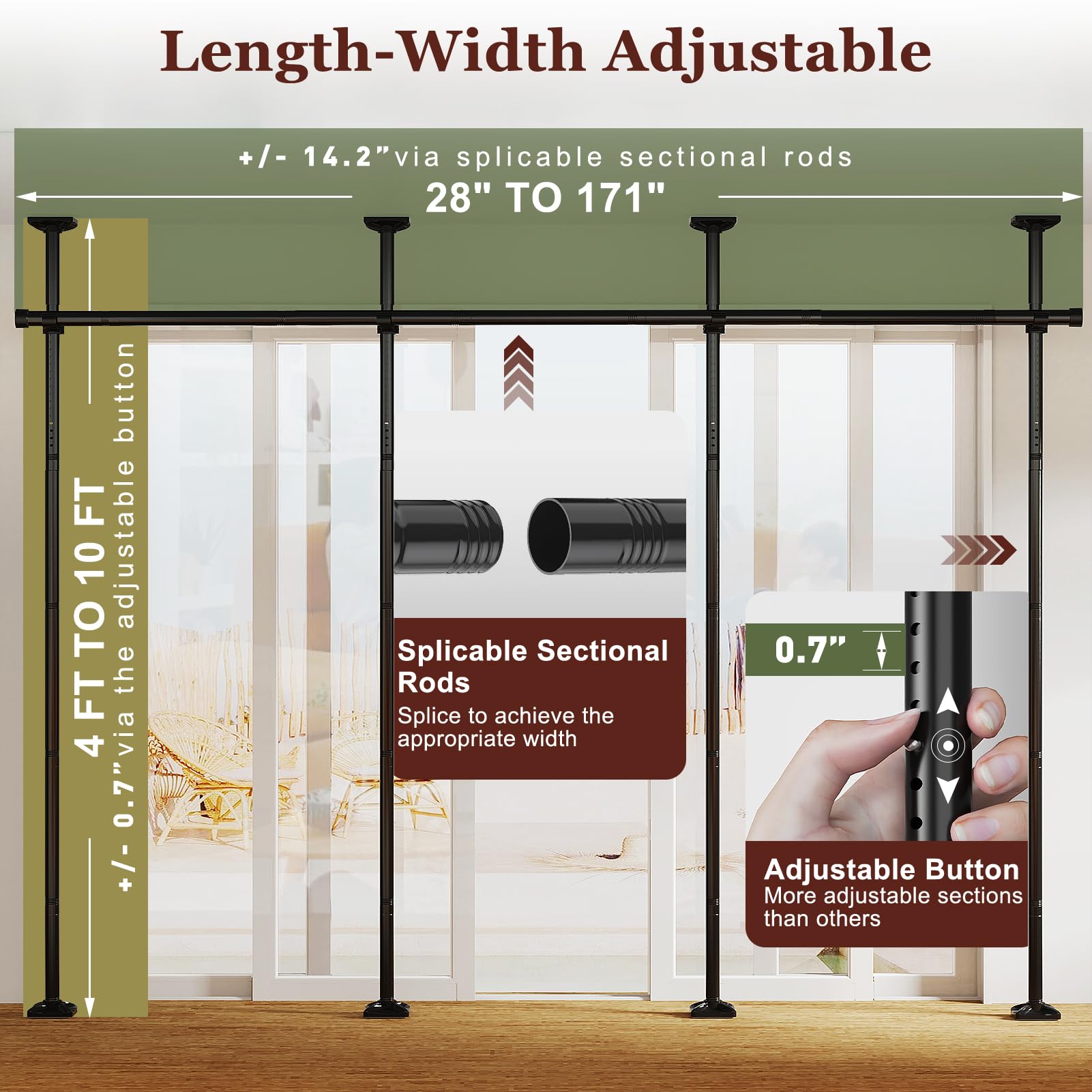 Goovilla floor-to-ceiling divider installation on hard surfaces for rental spaces.
