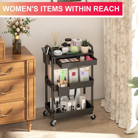 Goovilla cart includes 2 cups and 4 hooks for quick organization.