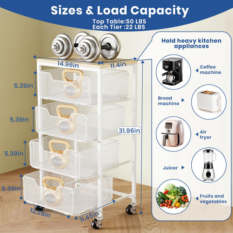 Goovilla kitchen cart 4 tier design offers ample space for fruits and snacks.