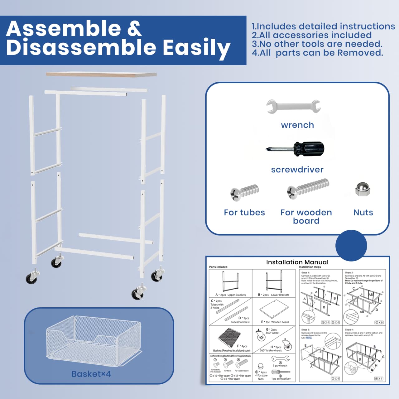 Goovilla white finish cart fits tight spaces for compact storage.