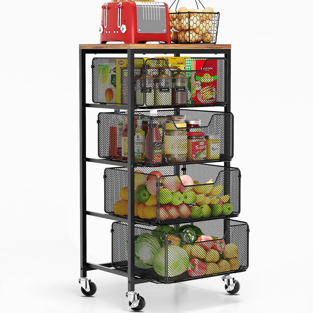 Goovilla kitchen cart with four-tier drawers keeps items organized on wheels
