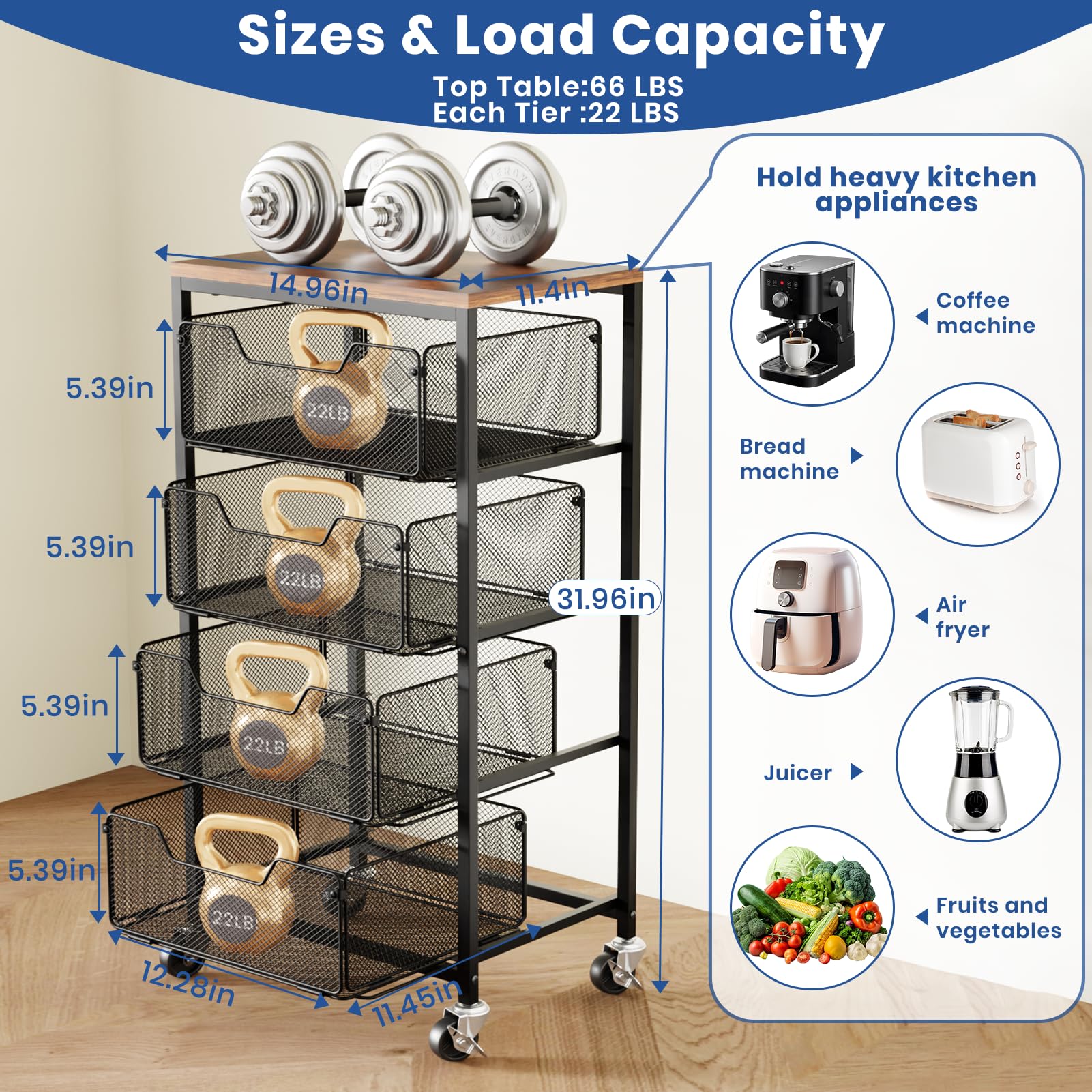 Goovilla kitchen cart with lockable wheels stays steady during use