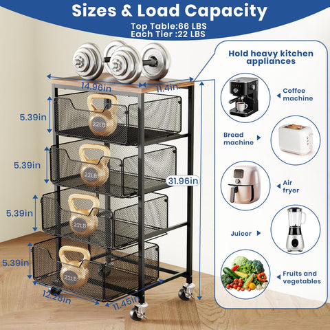 Goovilla kitchen cart with lockable wheels stays steady during use