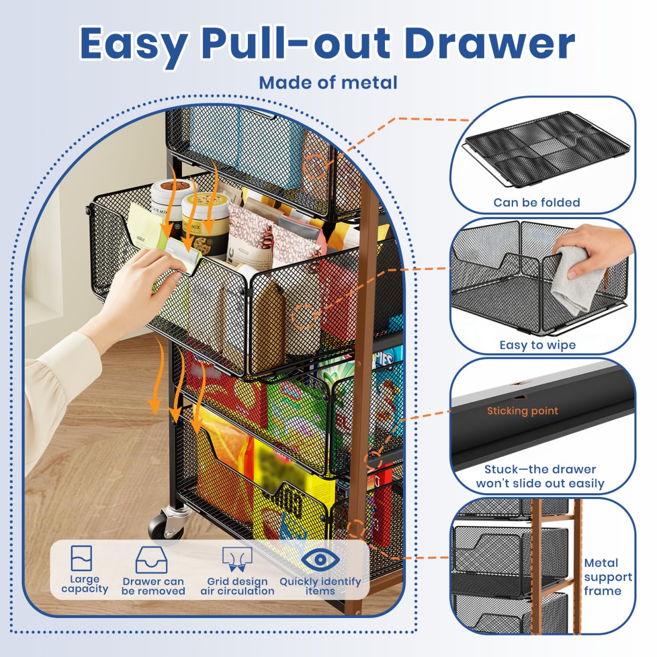 Goovilla kitchen cart mesh drawers offer visibility and airflow