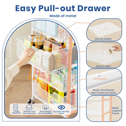 Goovilla kitchen cart mesh drawers provide visibility for quick checks.