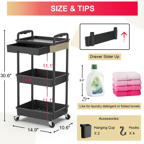 Goovilla removable drawer on the top tier for easy cleaning and height adjustability.