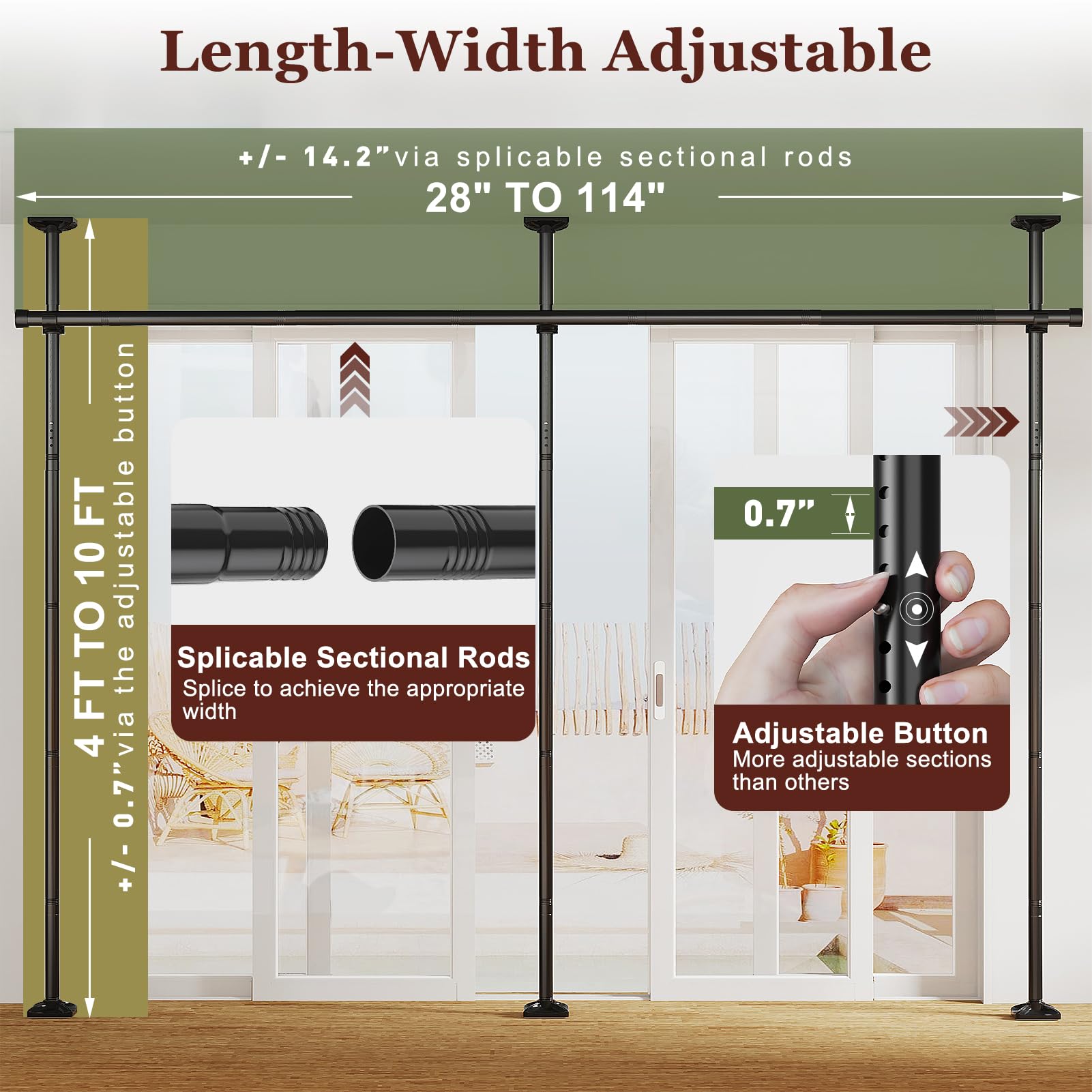Goovilla room divider height adjustable from 4 to 10 feet for tight spaces.