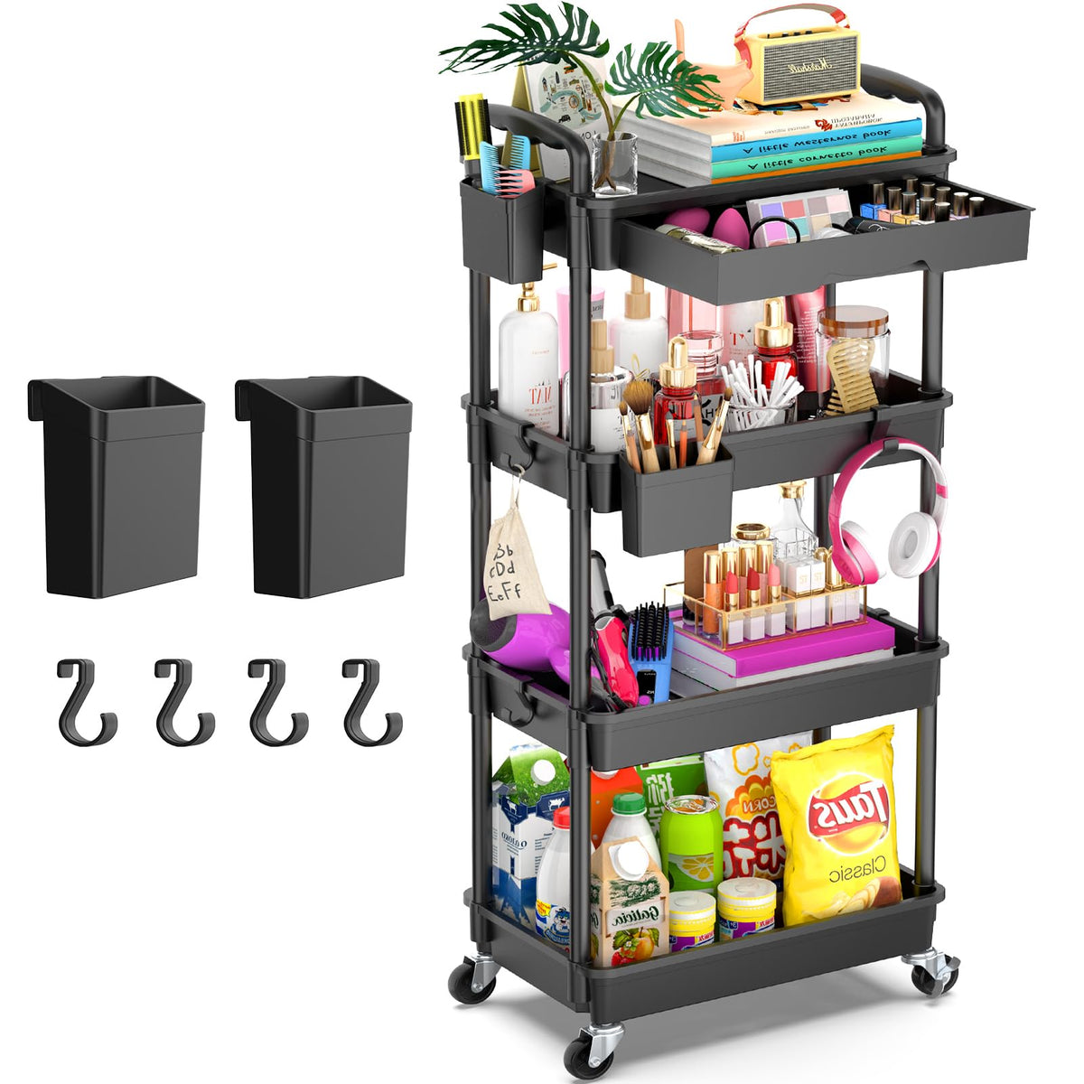 Goovilla rolling cart with top removable drawer for easy cleaning and extra height