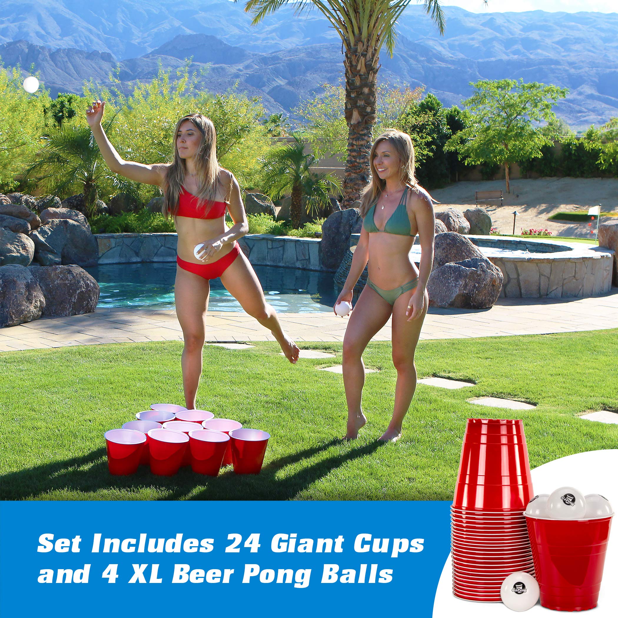 GoPong giant cups on grass ready for outdoor yard games