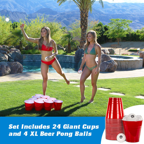 GoPong giant cups on grass ready for outdoor yard games