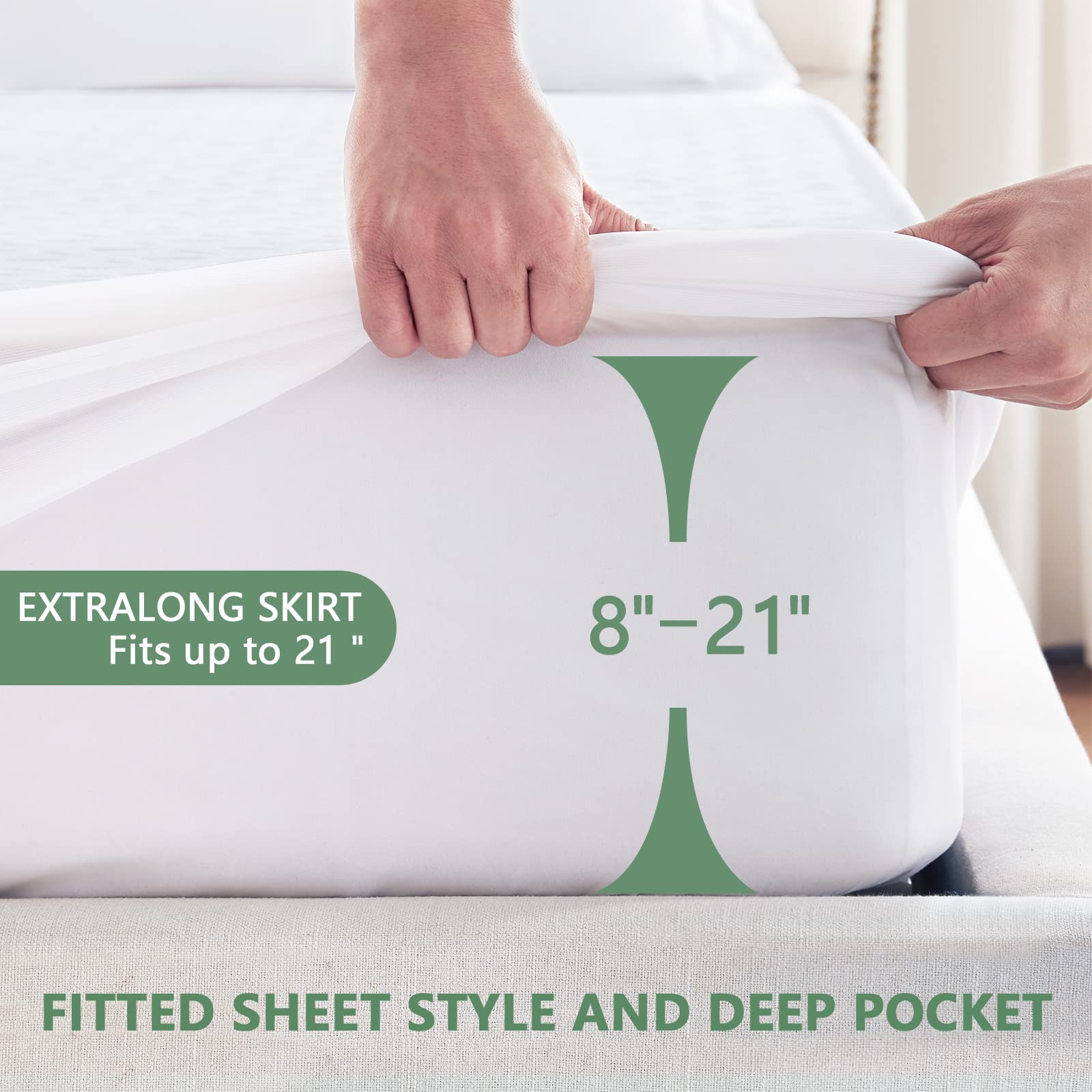 GOPOONY 18-inch deep-pocket side view demonstrates secure fit on tall mattresses