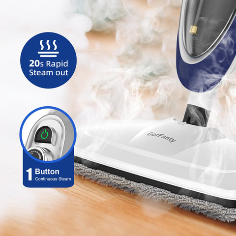 GorFanty steam mop 3-level steam settings for light, medium, and heavy cleaning