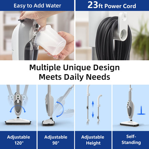 GorFanty steam mop includes a 300 ml water tank for easy refills