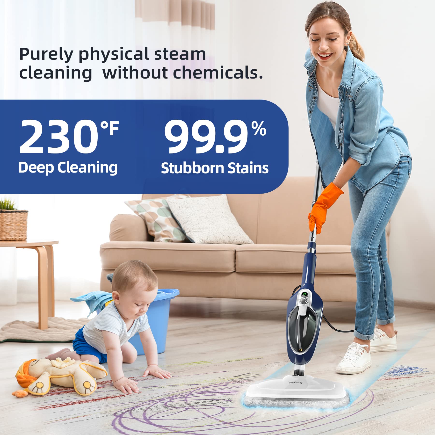 GorFanty Steam Mop detachable handheld ready for spot cleaning and hard-to-reach areas.