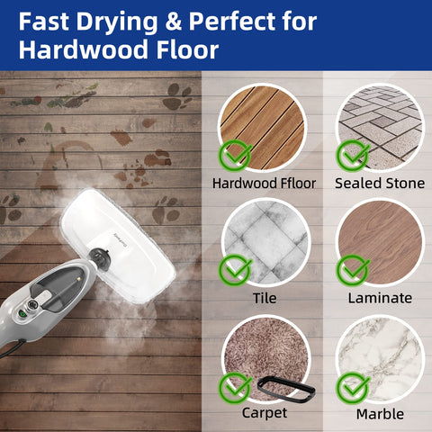 GorFanty steam mop with microfiber pads and carpet glider for versatile cleaning