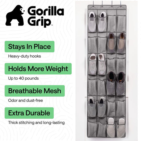 GORILLA GRIP 24-pocket door hanger offers clear visibility and easy access.