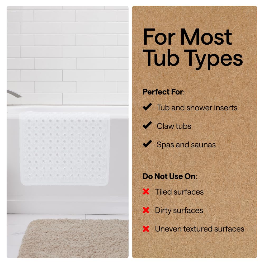 GORILLA GRIP oversized 35x16 inch mat covers most tub floors for full protection.