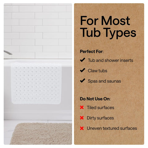 GORILLA GRIP oversized 35x16 inch mat covers most tub floors for full protection.