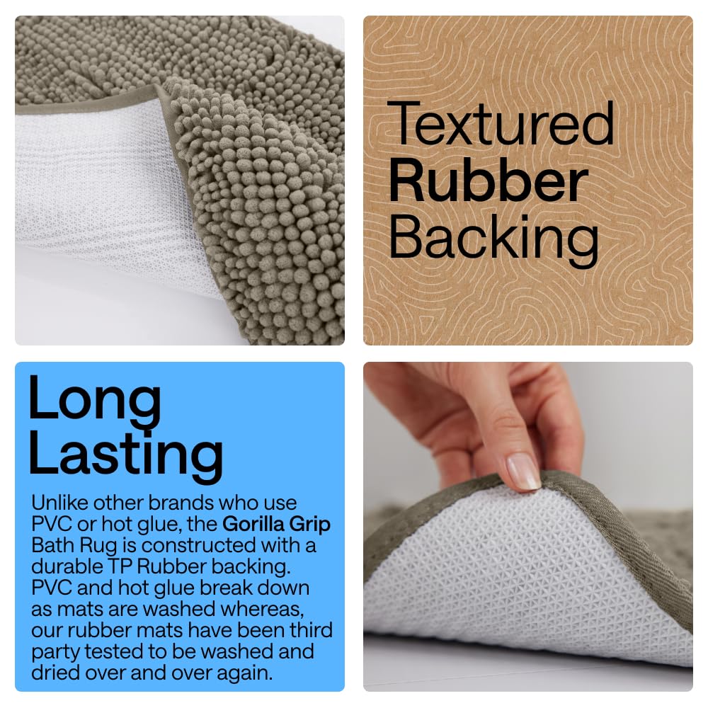 GORILLA GRIP absorbent bath mat microfiber highlights quick moisture absorption after shower.