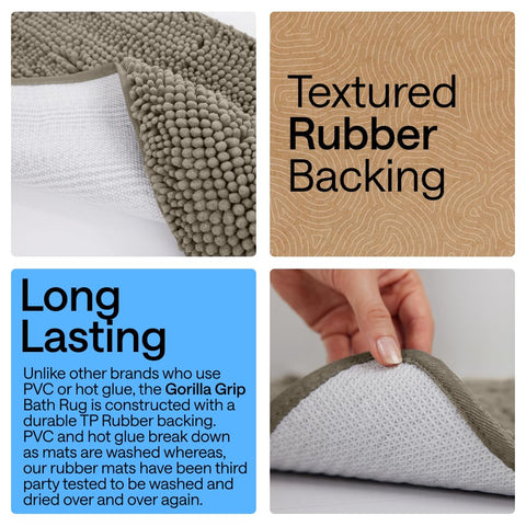 GORILLA GRIP absorbent bath mat microfiber highlights quick moisture absorption after shower.