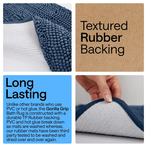 GORILLA GRIP absorbent bath rug in navy for quick moisture pickup