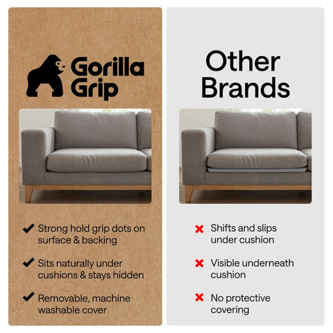 GORILLA GRIP assembly under couch cushions keeps them aligned.