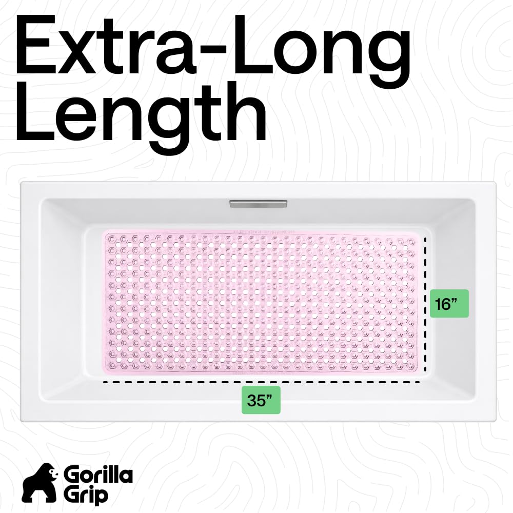 GORILLA GRIP bath mat 35x16 inches covers tub floor.