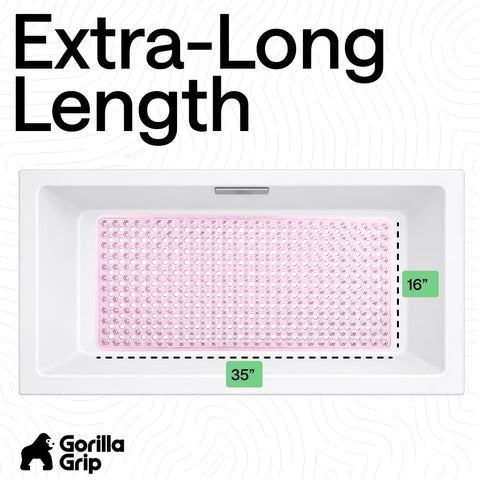 GORILLA GRIP bath mat 35x16 inches covers tub floor.